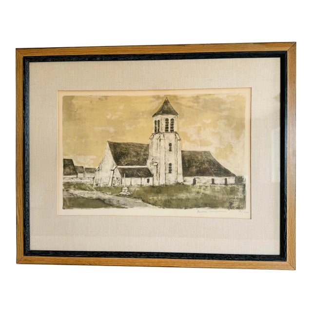 Vintage 1960s “Eglise” Lithograph by Andre Minaux For Sale