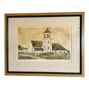 Vintage 1960s “Eglise” Lithograph by Andre Minaux