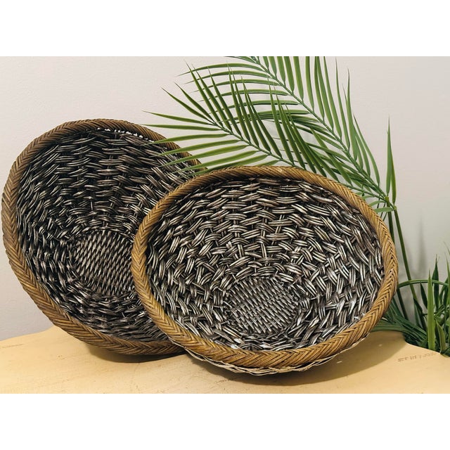 Contemporary Wicker & Rattan Woven Baskets - A Pair For Sale In Miami - Image 6 of 8