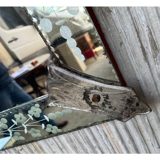 Silver 1940s Rectangular Venetian Mirror With Hand Etched Designs and Crest For Sale - Image 8 of 9