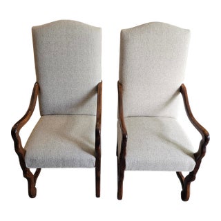 1970s Pair of French Louis XIV Style Upholstered Hardwood Chairs For Sale