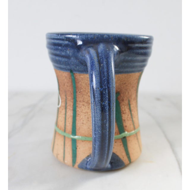 Mid-Century Modern Vintage Signed Studio Art Pottery Mug W/ Dragonfly Motif For Sale - Image 3 of 8
