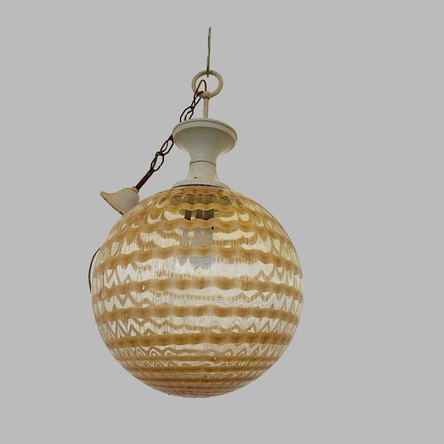 Brown Vintage Optical Glass Pendant Light, 1970s For Sale - Image 8 of 8