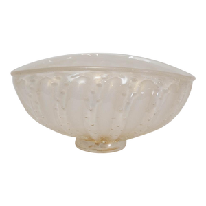 Murano Ribbed White & Gold Fleck Center Bowl, Attributed to Alberto Donà