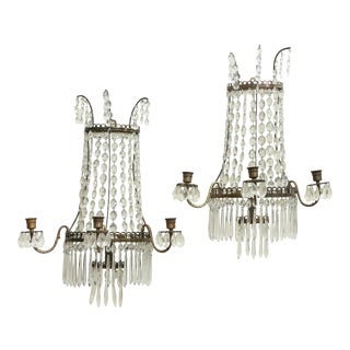 Pair of Beaded Crystal Waterfall Wall Lights For Sale