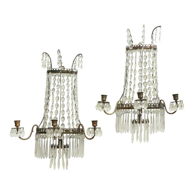 Pair of Beaded Crystal Waterfall Wall Lights For Sale