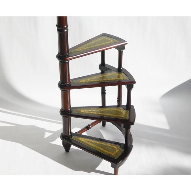 Amazing Victorian wooden library stairs from the 50's with 4 steps in total. The staircase has its original green leather...