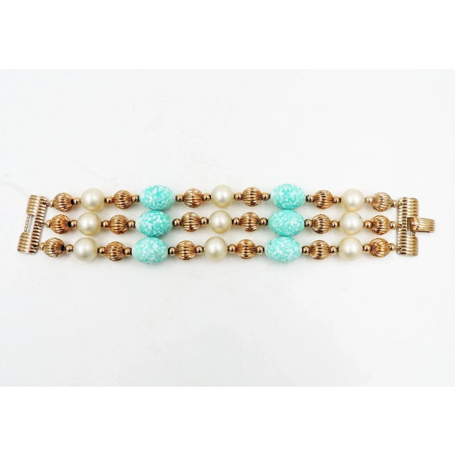 Metal Vintage 1960s Signed Napier Book Piece Faux-Pearl & Faux-Turquoise Bead Bracelet For Sale - Image 7 of 10