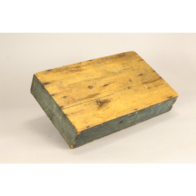 1800's Primitive Painted Pine Wood Tool Caddy Box Gray - Green For Sale - Image 13 of 16