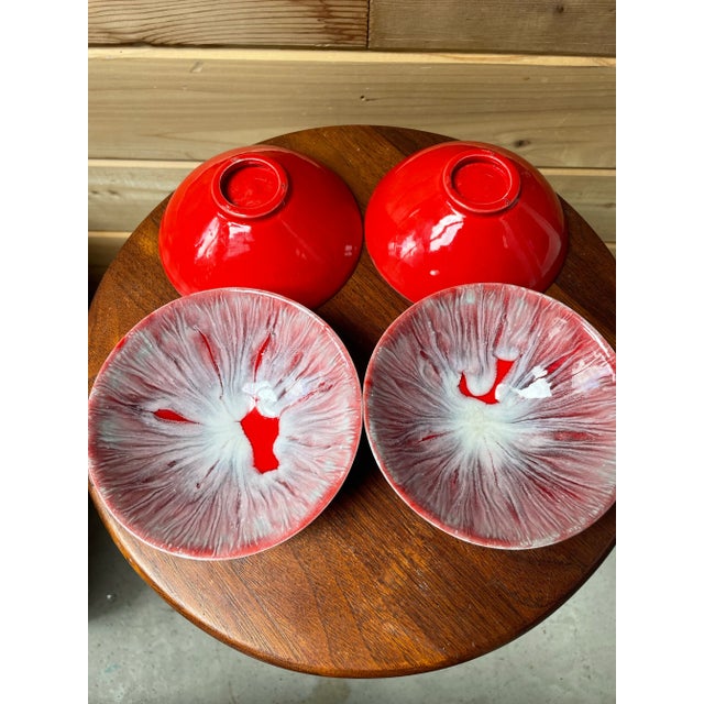 Mid 20th Century Mid 20th Century Signed Red and White Drip Glazed Bowls - Set of 4 For Sale - Image 5 of 9