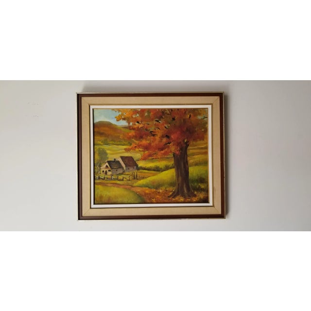 70's Vintage Rural Homestead Landscape Oil Painting For Sale - Image 12 of 12