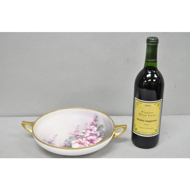 Antique Nippon Hand Painted Pink Wisteria Flower Porcelain Dish W / Handles For Sale - Image 13 of 14