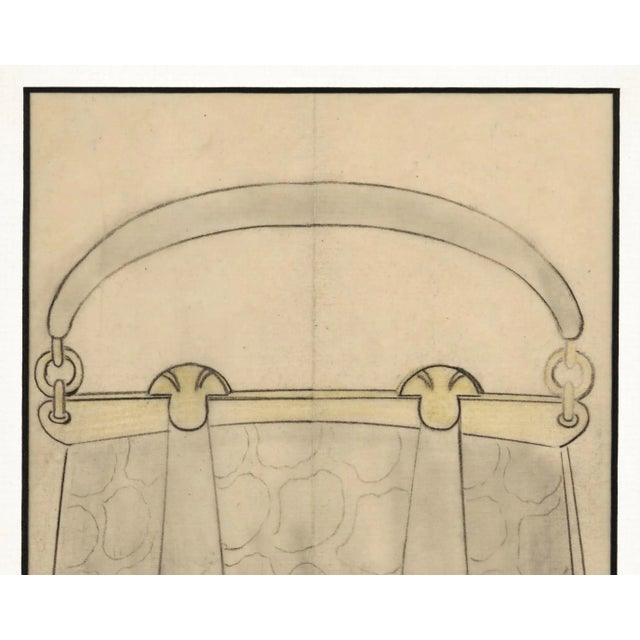 Original matted 1930’s Art Deco pocketbook fashion design drawing on translucent drawing paper by haute couture French...