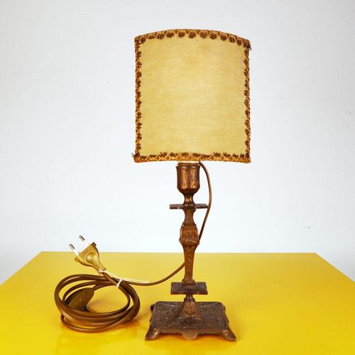 Vintage Brass Lamp with Fabric Shade For Sale - Image 14 of 14