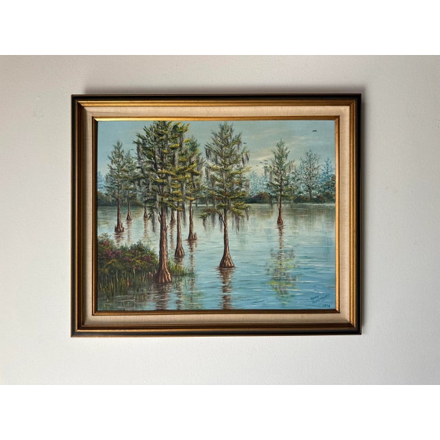 Mid-Century Modern Gwen Gazaway ( 1931 - 2009 ) Tropical Florida Highwaymen - Style Oil Painting For Sale - Image 3 of 11