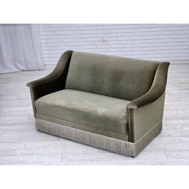 Vintage Danish Two-Seater Sofa in Green Furniture Velour and Beech Wood, 1970s For Sale - Image 15 of 18