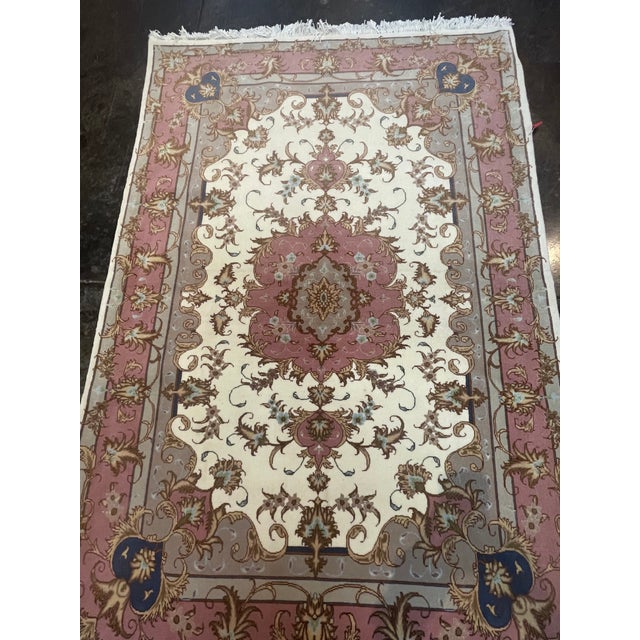 Traditional 1990s Handwoven Persian Tabriz Area Rug 3'4" X 4'11" For Sale - Image 3 of 7