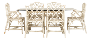 Large Italian Bamboo Garden Dining Set with Smoked Glass Top, 1970s, Set of 7