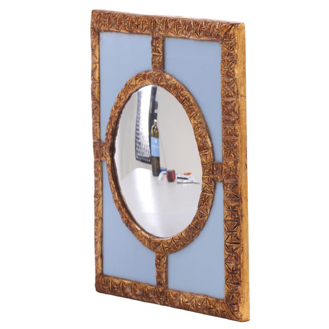 A Blue Glass and Resin Quadrant Wall Mirror. For Sale - Image 4 of 8