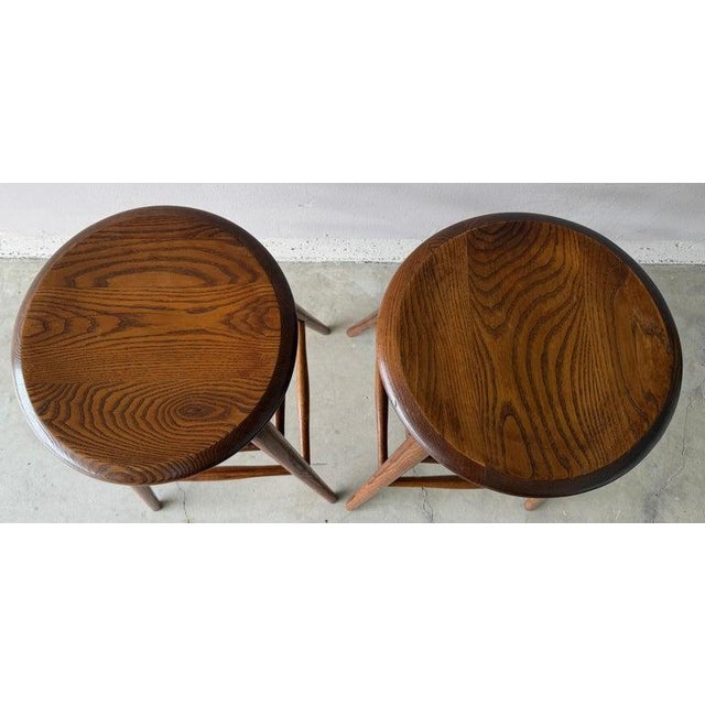 Mid 20th Century Pair of Signed Wooden Stools For Sale - Image 4 of 6