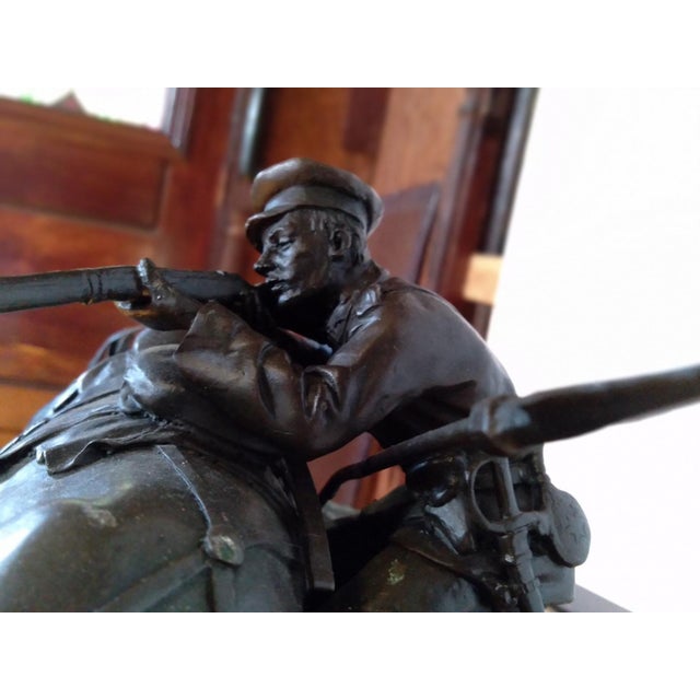 A highly detailed antique patinated bronze equestrian sculpture after the celebrated sculptor Evgeny Lanceray (1848–1886)....