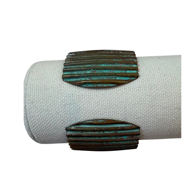 Late 20th Century Vintage Copper and Teal Ribbed Cuff For Sale - Image 5 of 7