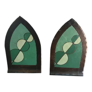 1940s Vintage Mid-Century Modern Art Deco Copper Architectural Craftsman Studios Laguna Beach California Bookends - a Pair