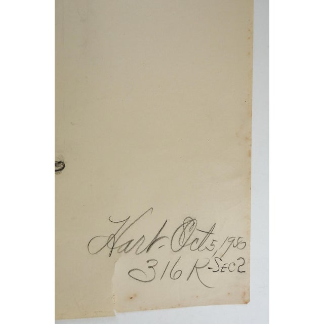 Vintage 1950 charcoal on paper portrait drawing of woman by Geneva Flores Hart (1906-2008) Texas. Signed and dated lower...