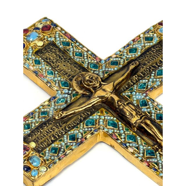 Blue Gilt Ceramic Byzantine Crucifix by Marc Roussel, Vallauris, 1962 For Sale - Image 8 of 12