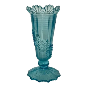 Late 19th Century Blue Fluted Scroll Pressed Opalescent Glass Vase