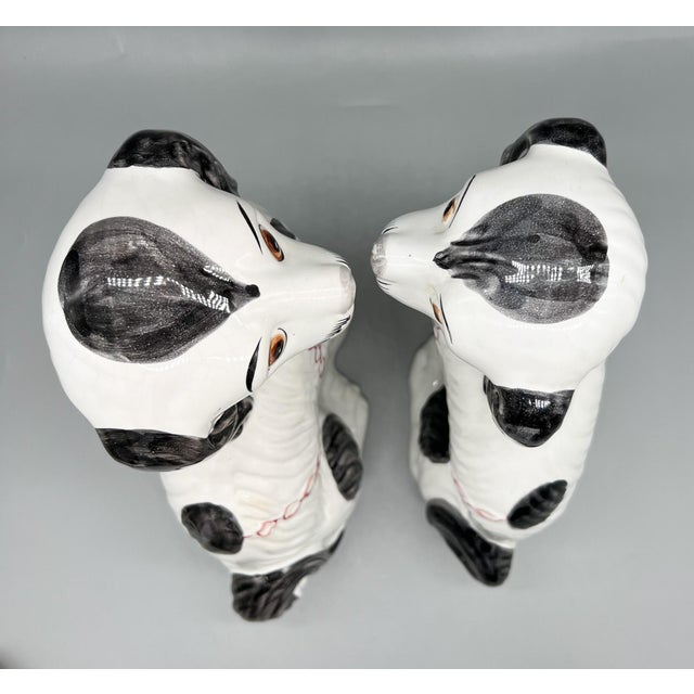 Victorian 20th C. Portuguese Staffordshire Style Spaniel Dogs – Black & White – English Cottage / Mantel Decor For Sale - Image 3 of 10