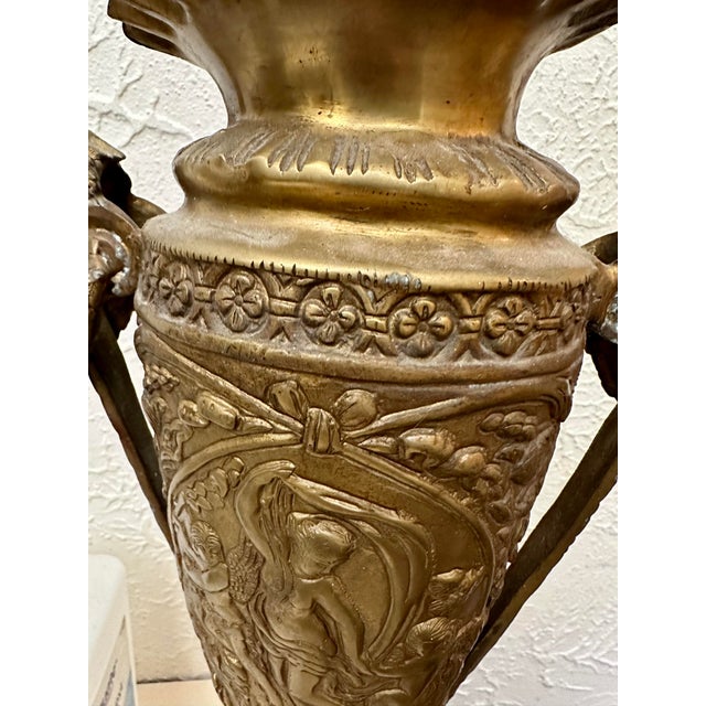 Late 20th Century Pair of Bronze French Neoclassical Figural Handle Urns For Sale In Orlando - Image 6 of 11