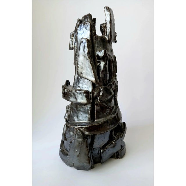 Mid-Century Modern # 14.6" Contemporary Modernist Ceramic Sculpture Vase For Sale - Image 3 of 7