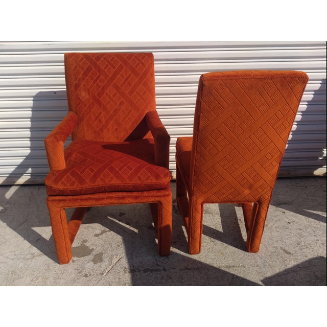 Late 20th Century Late 20th Century Burnt Orange Parsons Style Dining Chairs - Set of 8 For Sale - Image 5 of 10