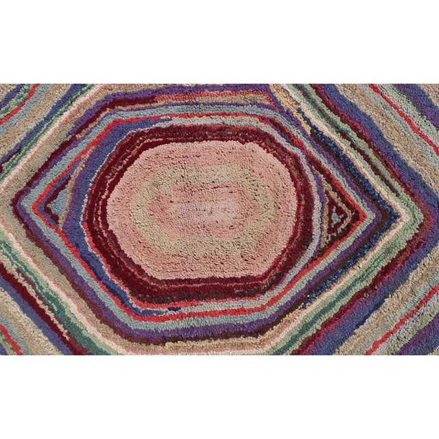 Antique Multicolor American Hooked Rug in Layered Diamond Design & Geometric For Sale - Image 4 of 5