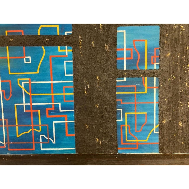 Wood Mid Century Signed Large Framed Abstract Oil Panting For Sale - Image 7 of 9