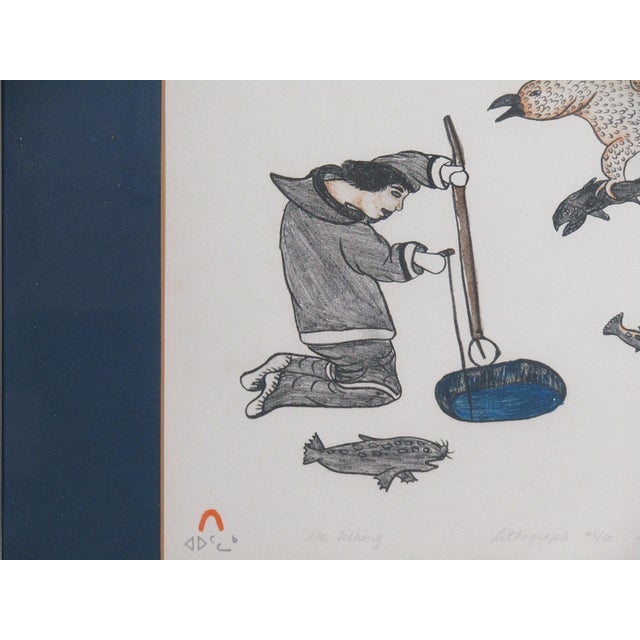1970s Cape Dorset “Ice Fishing” Inuit Lithograph by Sorosiluto Ashoona, 1976 (43/50), Framed For Sale - Image 5 of 12