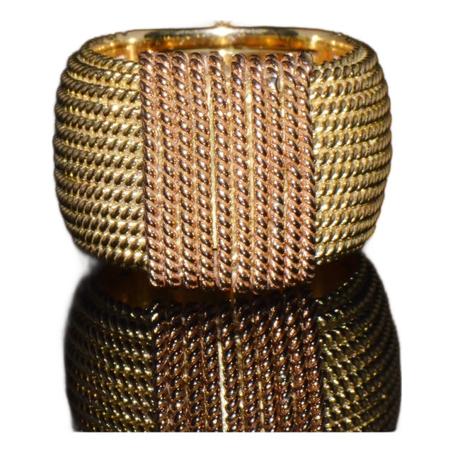Authentic Vintage Roberto Coin Opera 18k Yellow & Rose Gold Wide Statement Band Ring With Hidden Ruby, Size 7.5 For Sale