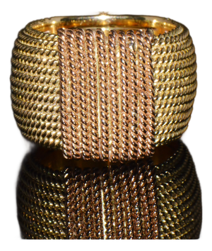 Authentic Vintage Roberto Coin Opera 18k Yellow & Rose Gold Wide Statement Band Ring With Hidden Ruby, Size 7.5
