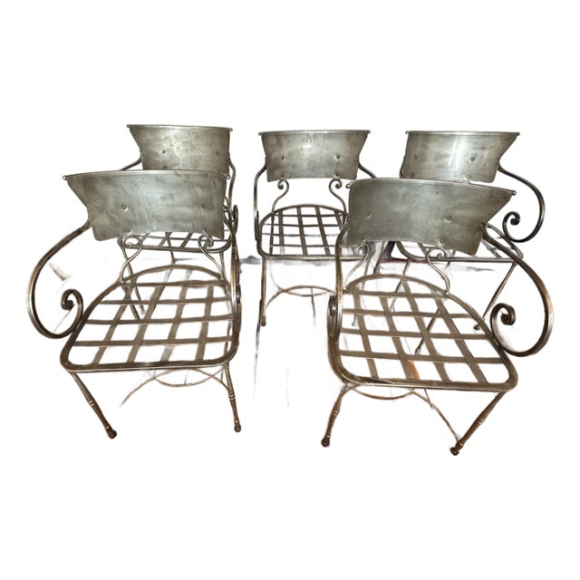 Hand Wrought Steel Italian Dining Armchairs-Set of 5 For Sale