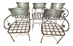 Hand Wrought Steel Italian Dining Armchairs-Set of 5