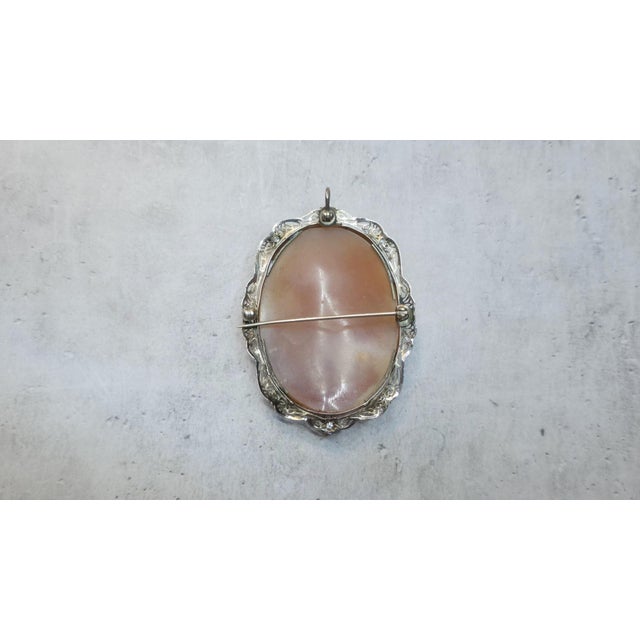 Antique Shell Cameo White Gold With Diamond Brooch Greek Goddess Artemis For Sale In Cleveland - Image 6 of 8