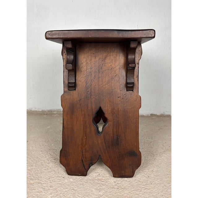 Brown Rustic Hand-Carved Walnut Stool or Side Table, Early-20th Century For Sale - Image 8 of 12