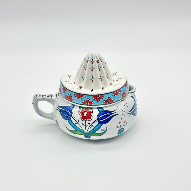 Handmade Ceramic Decorative Lemon Juicer Sculpture – Hand-Painted Iznik Tulips – Kitchen Shelf Decor Accent (Not Food Safe) For Sale - Image 4 of 13