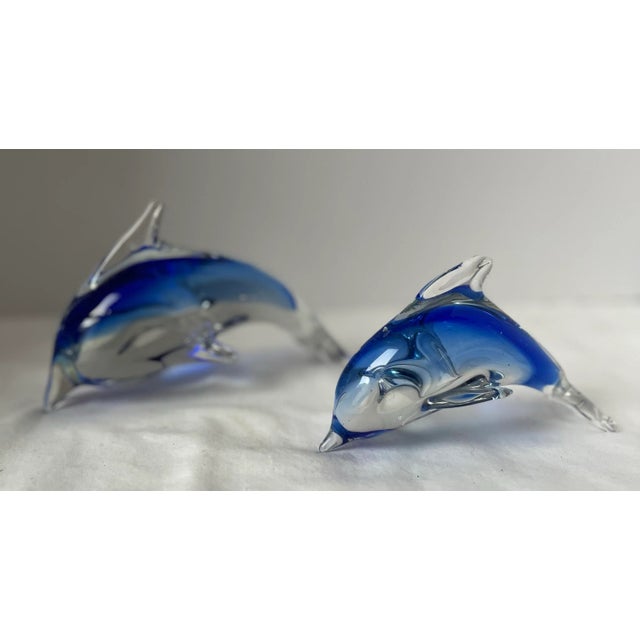 Italian Murano-Style Blue Sommerso Art Glass Dolphin Sculptures, Graduated Pair For Sale - Image 9 of 9