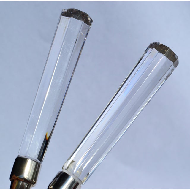 Silver 1960s Christofle Hotel Style Serving Silverplate Spoons Faceted Crystal Handle - Set of 2 For Sale - Image 8 of 12
