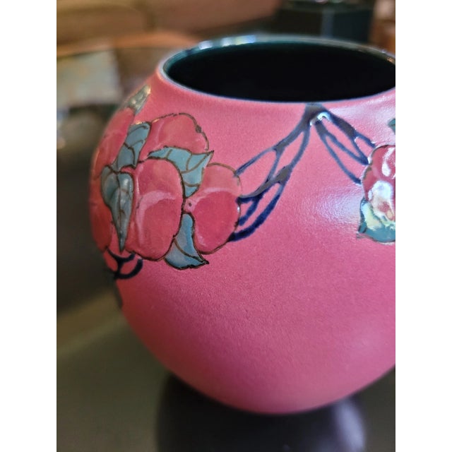 Rare 1921 Sara Sax for Rookwood Pottery French Red Glaze Morning Glories Vase For Sale - Image 12 of 14