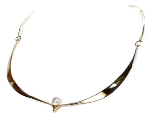Ed Wiener Modernist 14k Gold & Pearl Curvex Choker Necklace or Collar