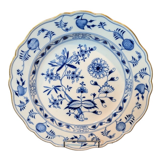 Meissen Blue Onion Gilt-Edge Round Serving Bowl, Late 19th Century, First Quality For Sale