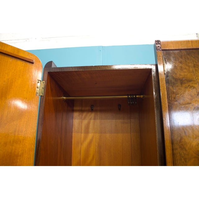 Vintage Art Deco Burr Walnut Triple Door Wardrobe, 1930s For Sale - Image 9 of 15